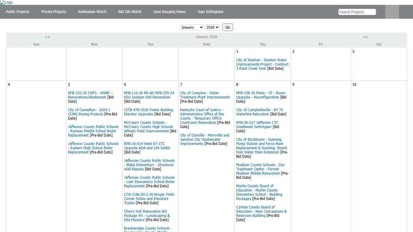 Lynn Imaging Planroom: Calendar