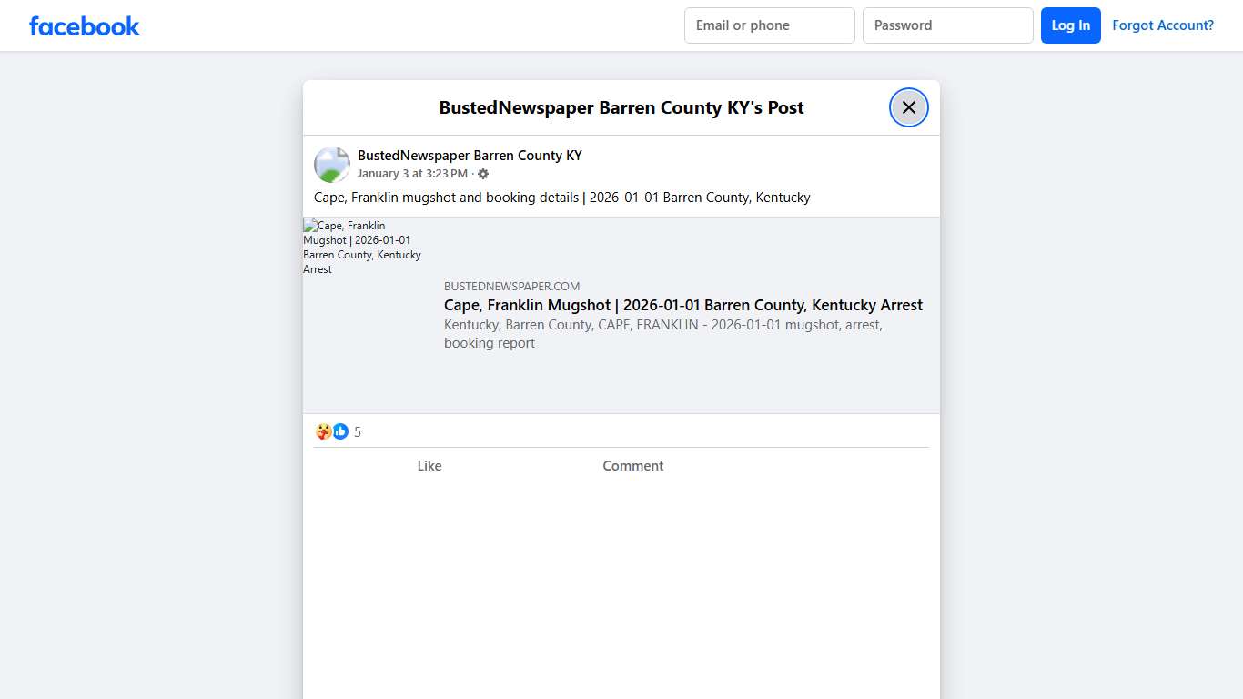 Cape, Franklin mugshot... - BustedNewspaper Barren County KY Facebook